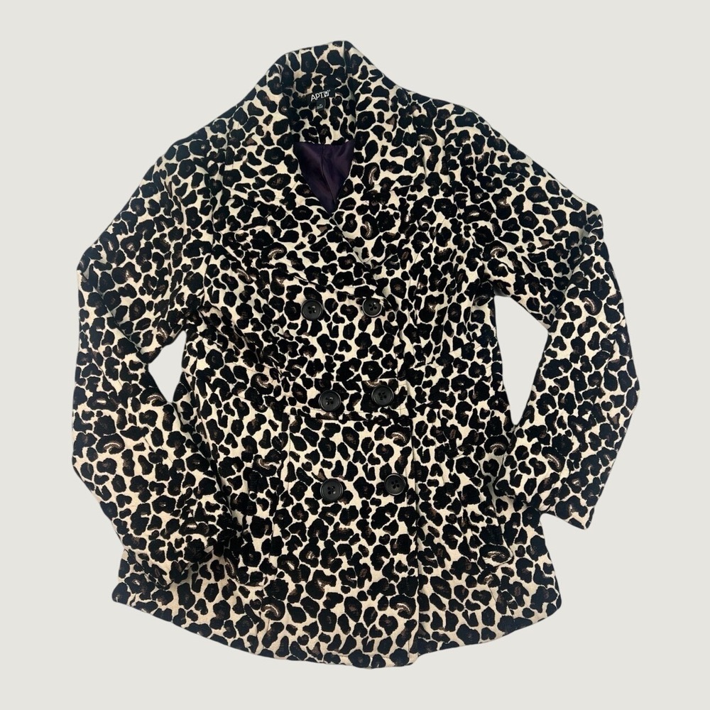 Apt 9 Leopard Print Pea Coat Medium Polyester Rayon Animal Print Mob Wife Chic